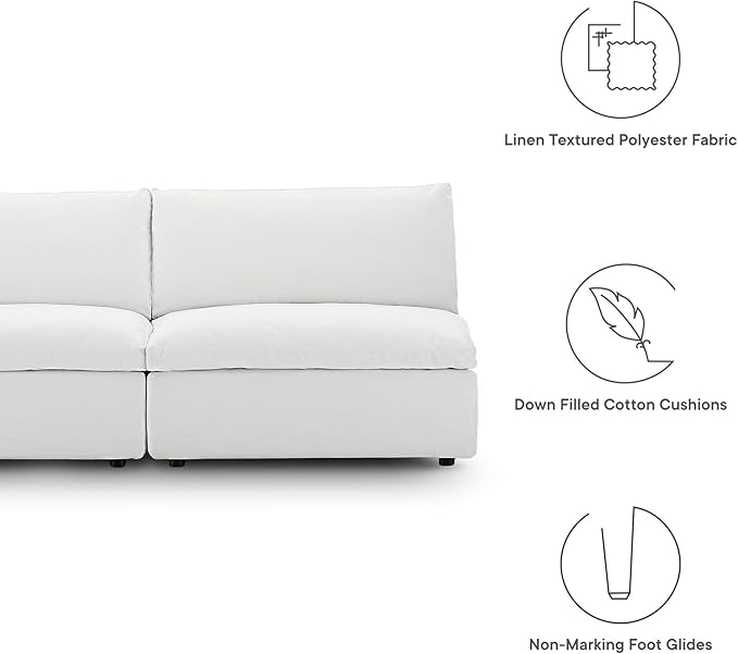 Modway Commix Upholstered Modular Armless Loveseat - Down-Filled Overstuffed Sectional Sofa - 2 Seater Couch - Armless Chairs Set for Contemporary Living Rooms