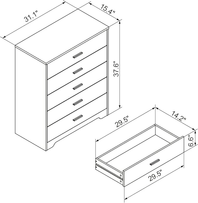 Panana 5/6 Drawer Dresser, Wooden Chest of Drawers, Storage Organizer Unit for Living Room, Home, Office