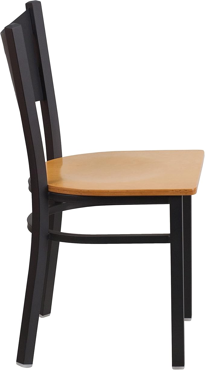 Flash Furniture 2 Pk. HERCULES Series Black Coffee Back Metal Restaurant Chair - Natural Wood Seat