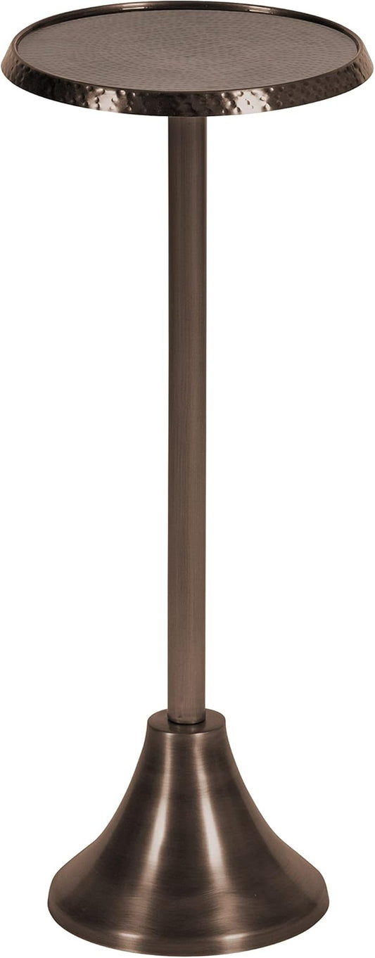 Kate and Laurel Sanzo Modern Pedestal Drink Table; 9 x 9 x 23; Bronze; Decorative End Table with Hammered Tabletop