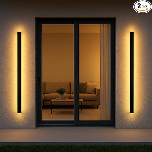 Porch Lights Outdoor Set of 2,59 Inch Outdoor Wall Lights,3000K Warm Light Linear Wall Lights,45W Wall Mount Exterior Light Fixture for House,Garage