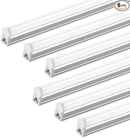 Barrina (6 Pack LED T5 Integrated Single Fixture, 4FT, 2200lm, 6500K Super Bright White, 20W Utility LED Shop Light, Ceiling and Under Cabinet Light, Corded Electric with ON/Off Switch, ETL Listed