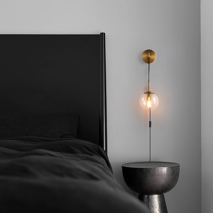 Wall Sconces Set of Two Plug in Wall Sconces Brushed Brass Gold Wall Lamp with Cord Wall Sconce Plug in with Globe Clear Glass Shade Sconces Set of 2 Wall Light Sconce