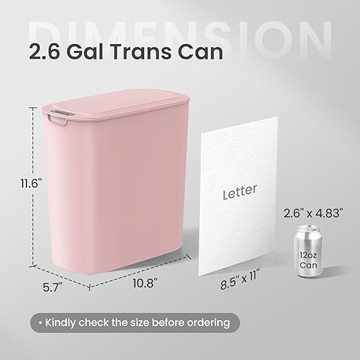 Cesun Automatic Motion Sensor Bathroom Trash Can with Lid, 2.6 Gallon Touchless Trash Bin, Smart Plastic Slim Garbage Can Small Wastebasket for Toilet, Office, rv, Bedroom, Living Room, Pink