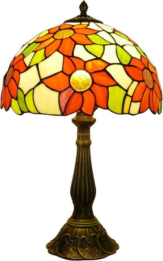 Tiffany Style Table Lamp Sunflower Vintage Table Lamp Stained Glass Lamp Durable Bronze Alloy Base Tiffany Lamps for Bedroom 12" Wide 19" Tall for Living Room Home Office