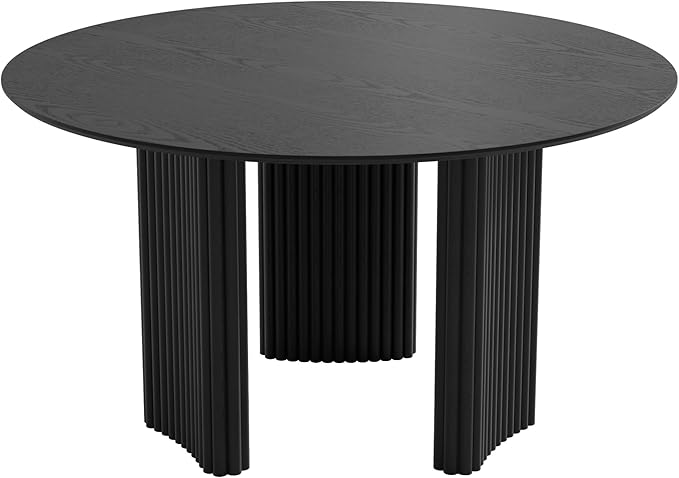 Casaphoria 52" Round Dining Table for 4-6, Farmhouse Style Table with Stripes Base, Easy Assembly for Living Room, Kitchen, Bar, Black