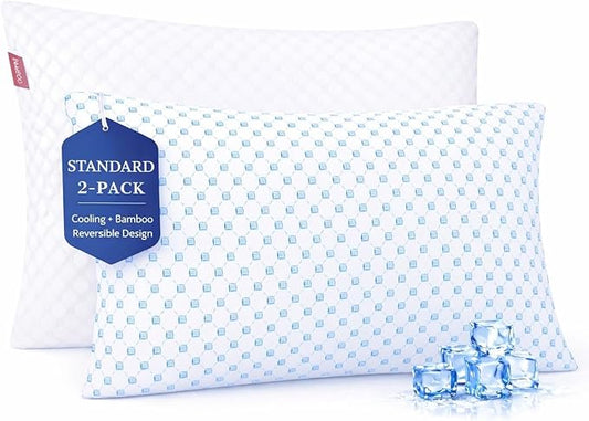 Nestl Cooling Pillow for Sleeping 2 Pack, Luxury Shredded Memory Foam Pillows Standard Size Set of 2, Adjustable Cold Gel Pillows for Hot Sleepers Supportive Cool Pillow for Side Back Stomach Sleepers