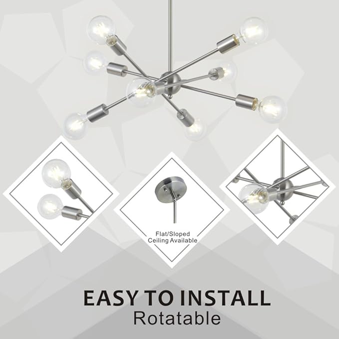 BONLICHT 8 Lights Modern Sputnik Chandelier Lighting with Adjustable Arms Mid Century Pendant Light Vintage Industrial Ceiling Light Fixture Brushed Nickel by BAOLUCE