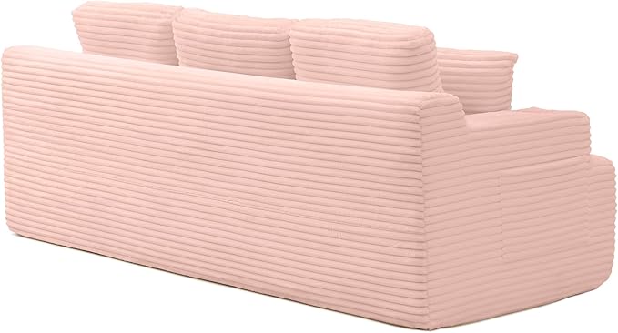 Eafurn Floor Loveseat Boneless Sofa Couch in a Box with Cup Holder and Side Pockets, 3 Seater Comfy Corduroy Upholstered Foam Couch with Deep Seating for Living Room,No Assembly | Breathable material, Cupholders