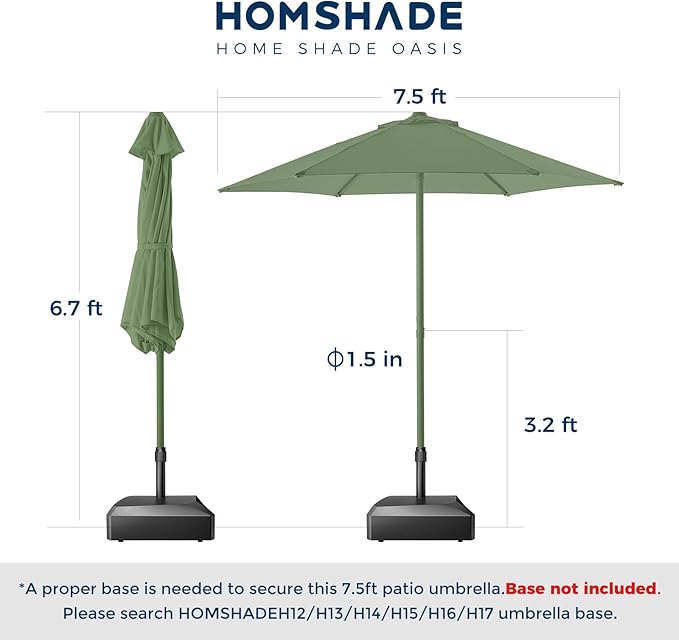 HOMSHADE Outdoor Patio Umbrella - Market Table Pool Deck Umbrella with Push Button Tilt, Crank, UPF50+ UV Protection and Sturdy Ribs, 3-Year Fade Resistance, 220GSM Solution-Dyed Fabric (No base)