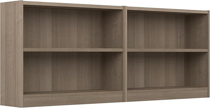 Bush Furniture Universal Small 2 Shelf Bookcase in Ash Gray - Set of 2, Matching Storage and Display Bookshelves for Home Office or Living Room Organization