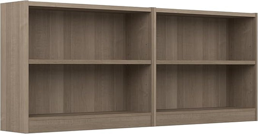Bush Furniture Universal Small 2 Shelf Bookcase in Ash Gray - Set of 2, Matching Storage and Display Bookshelves for Home Office or Living Room Organization