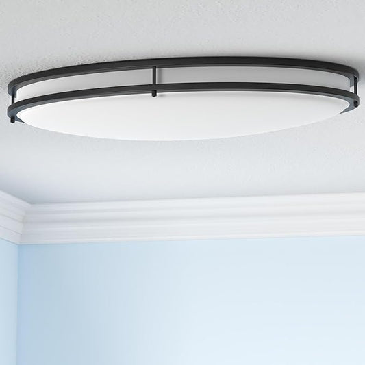ASD LED 32" Oval Flush Mount Lighting, Close to Ceiling Light Fixture | 5CCT, Dimmable, ETL Listed | 50W 4195LM 2700-5000K 120V | Low Profile Double Ring Lamp | Black, 2 Pack