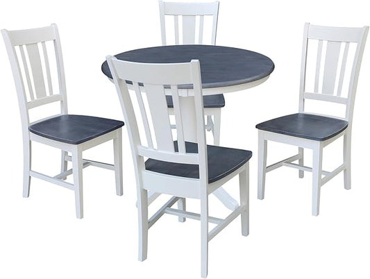 IC INTERNATIONAL CONCEPTS 36 in Round Wood Pedestal Dining Table with 4 Chairs in White and Heather Gray