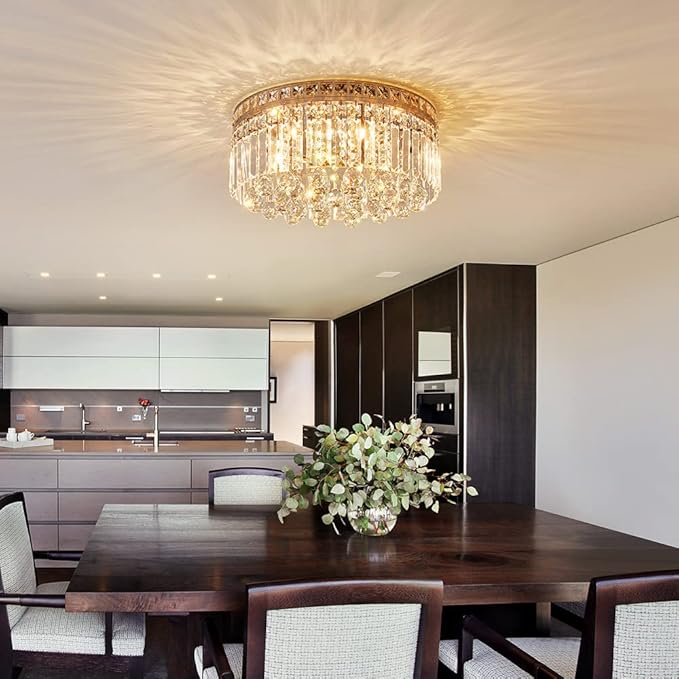 Saint Mossi 8-Lights Crystal Chandelier Light Fixture with K9 Crystals, Modern Flush Mount Ceiling Light Fixtures Modern Chandelier for Bedroom,Dining Room,Livingroom,H8 x D18