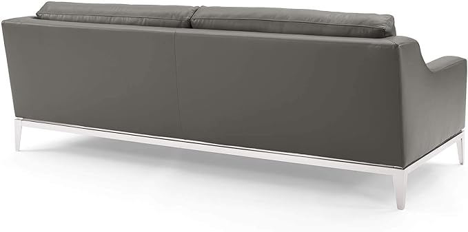 Modway Harness 83.5" Leather Sofa in Gray with Stainless Steel Base