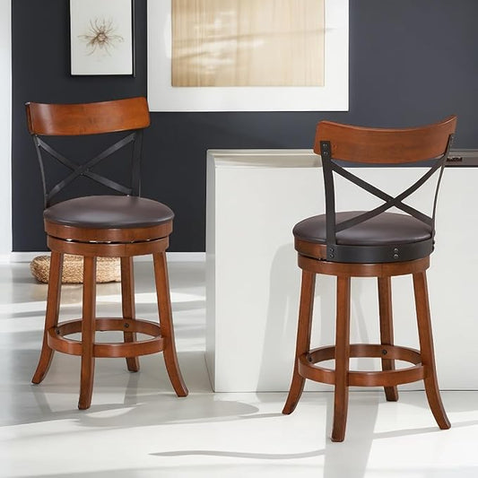 ERGOMASTER Swivel Bar-Stools Rubber Counter Height Barstool 24 Inch Seat Height Bar Chair Cappuccino X Open Back Heavy Duty for Kithcen Dining Bar（ 24 Inches, Set of 4）