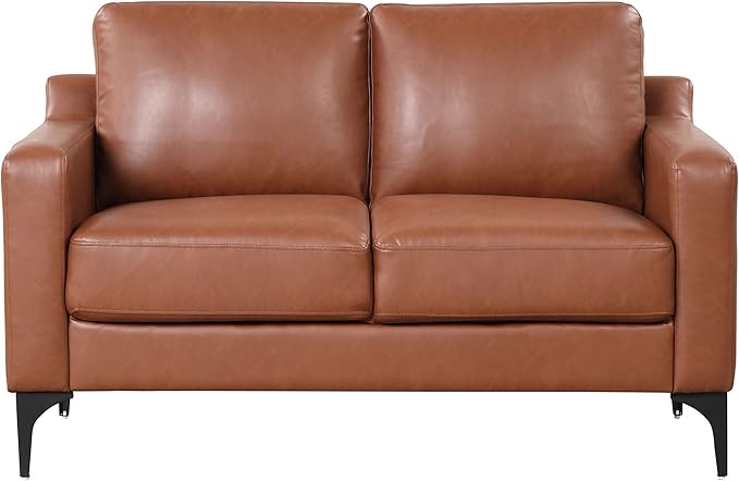 Serta Triton 55.5" Loveseat, Transitional Modern, Dreamcoil Comfort, Metal Legs, Vegan Leather, Brown
