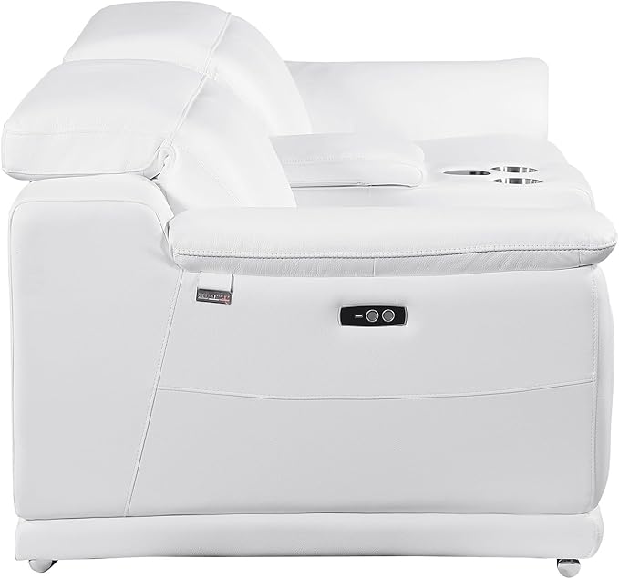 BlackJack Furniture Venice Top Grain Italian Leather Power Recline Loveseat Sofa - 93" Theater Seating Modern Couch for Living Room Apartment Lounge Home with Adjustable Headrests & USB Port, White