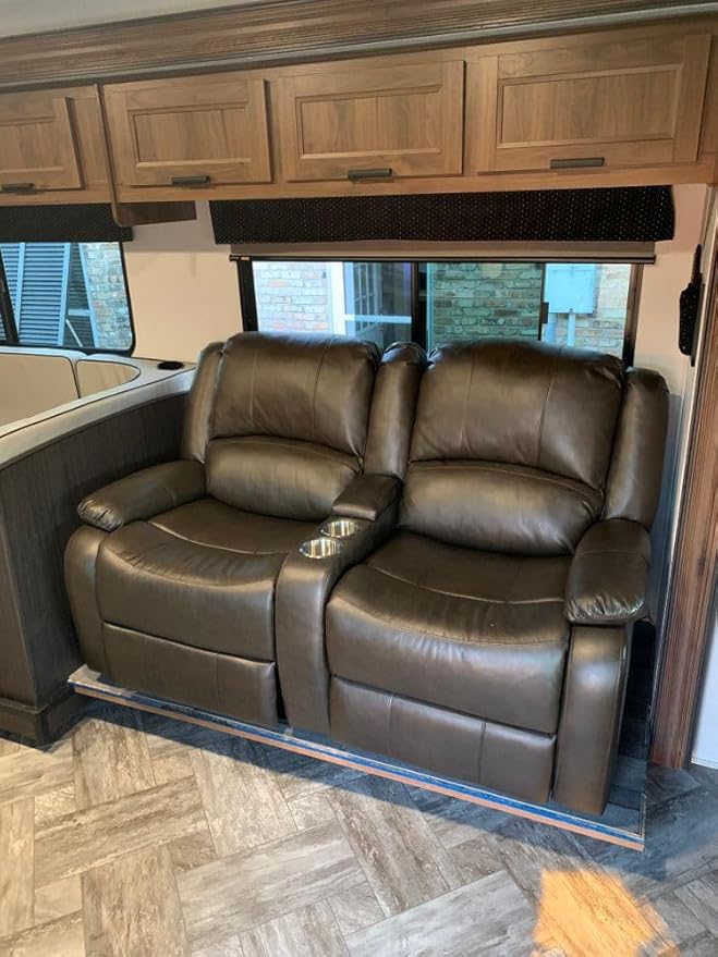RecPro Charles 64" Powered Recliner RV Sofa with Console and Cupholders | Zero Wall Loveseat for Camper | Wall Hugger Couch (Mahogany, 64")