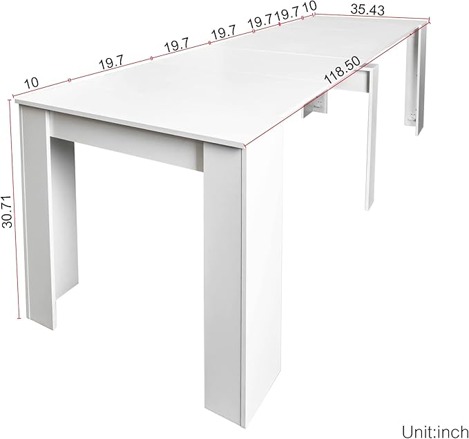 Ball & Cast Extendable Dining Table, 20"/118.5" Large Dining Room Table for 6-10 Person,Kitchen Table with Wood Legs, Space-Saving Folding Console Table,White