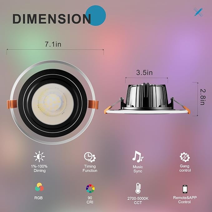 Lightdot 6 Inch Smart Recessed Lighting, 36° Spotlight + RGB Halo Ring, Dual-Zone Control, Full Metal RGBWW Color Changing LED Canless Downlight with Junction Box, Remote&App, 100-277V, 6Pack-ETL