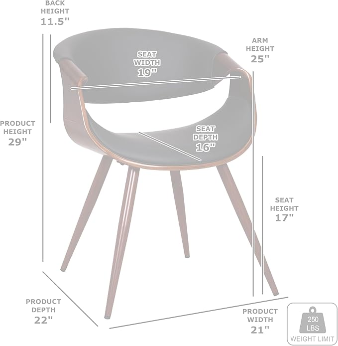 Armen Living Butterfly Mid-Century Dining Chair in Walnut Finish and Blue Fabric - Set of 6