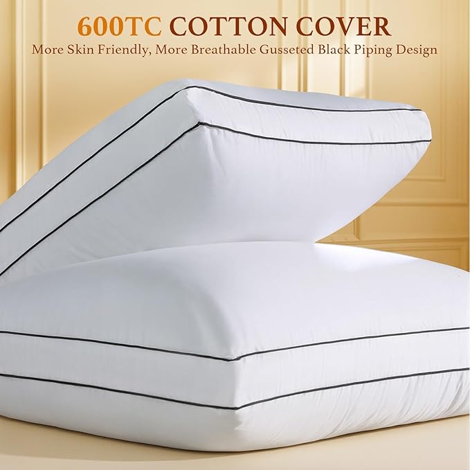 Premium Canadian Goose Down Pillow Standard Size Set of 2 Pack, 750+ Fill Power, 100% Cotton Shell, Luxury Hotel Quality Bed Feather Pillow for Side Back Stomach Sleepers(White,20" x 26")