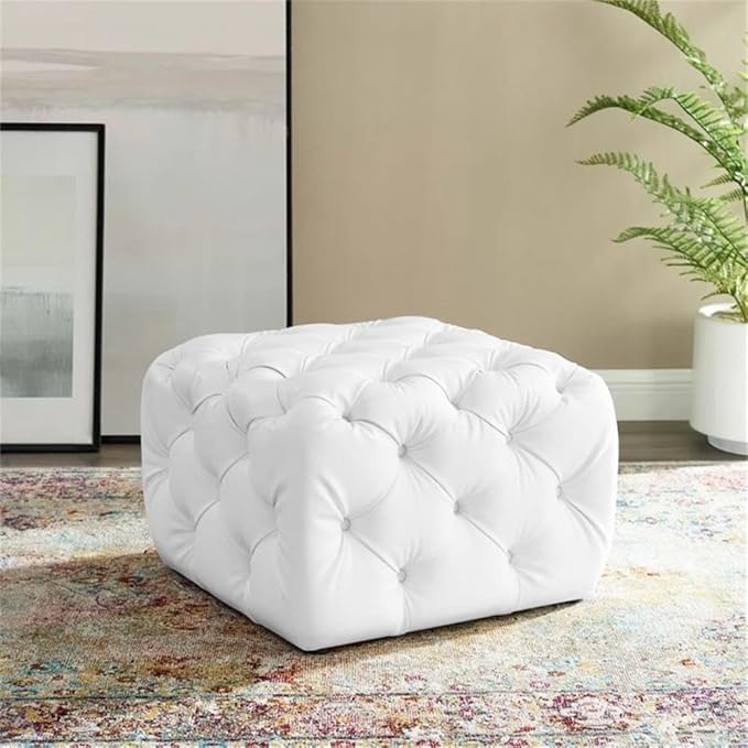 Modway EEI-3775-WHI Anthem Tufted Button Square Faux Leather Ottoman, White