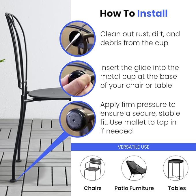 Wrought Iron Chair Glides – Fits 1-1/2" Inside Diameter, Round Plastic Chair Leg Floor Protectors for Patio Furniture, Pack of 16, Black