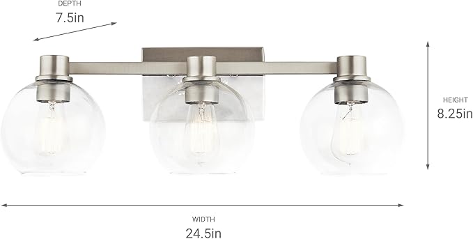 Kichler Harmony 24.5" Vanity Light in Brushed Nickel, 3-Light Traditional Bathroom Vanity with Clear Glass, (24.5" W x 8.25" H), 45894NI