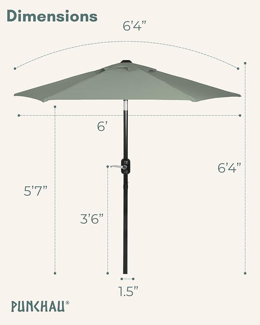 6 Ft Outdoor Patio Umbrella, Easy Open/Close Crank and Push Button Tilt Adjustment - Olive Market Umbrellas