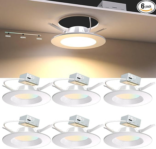 Lightdot 6 Inch Recessed Lighting 6 Pack White, 12W Dimmable LED Downlight 3CCT Selectable (3000K/4000K/5000K), Anti-Glare Slim Canless Ceiling Light