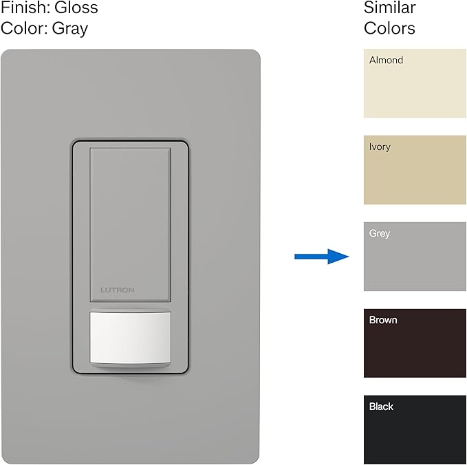 Lutron Maestro Motion Sensor Light Switch Indoor for Bathroom, Garage, Laundry Room, Any Bulbs, Occupancy Vacancy Sensor, Single-Pole, MS-OPS2-GR, Gray