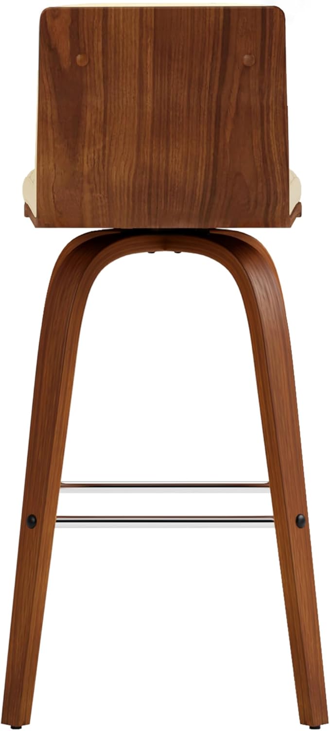 Vienna 26" Swivel Counter Stool in Walnut Wood Finish with Cream Faux Leather - Set of 2