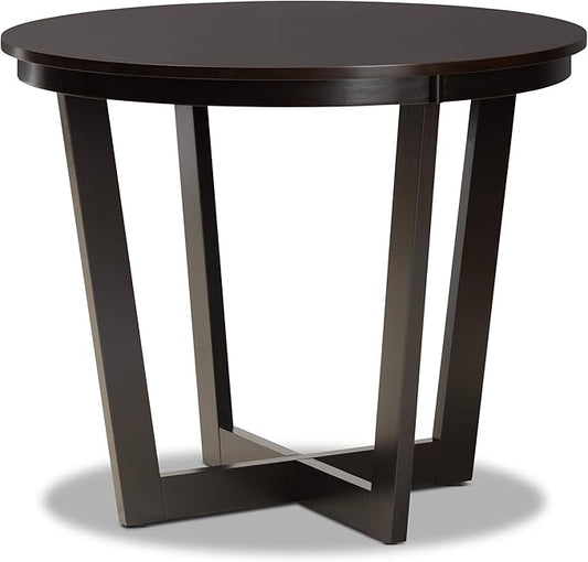 Baxton Studio Alayna Modern and Contemporary Dark Brown Finished 35-Inch-Wide Round Wood Dining Table