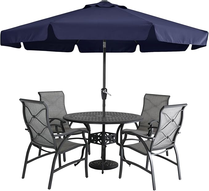 MASTERCANOPY 9ft Patio Umbrella with Valance, Crank and Tilt – 8 Ribs Outdoor Market Umbrella, UV/Fade Resistant, Waterproof Canopy with Wind Vent for Garden, Deck, Backyard, Pool (Navy Blue)