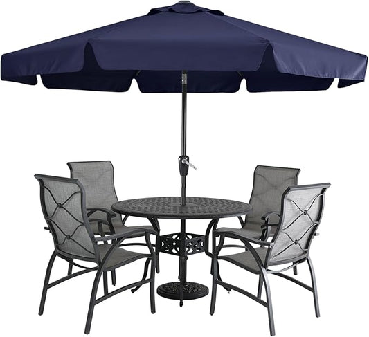 MASTERCANOPY 9ft Patio Umbrella with Valance, Crank and Tilt – 8 Ribs Outdoor Market Umbrella, UV/Fade Resistant, Waterproof Canopy with Wind Vent for Garden, Deck, Backyard, Pool (Navy Blue)