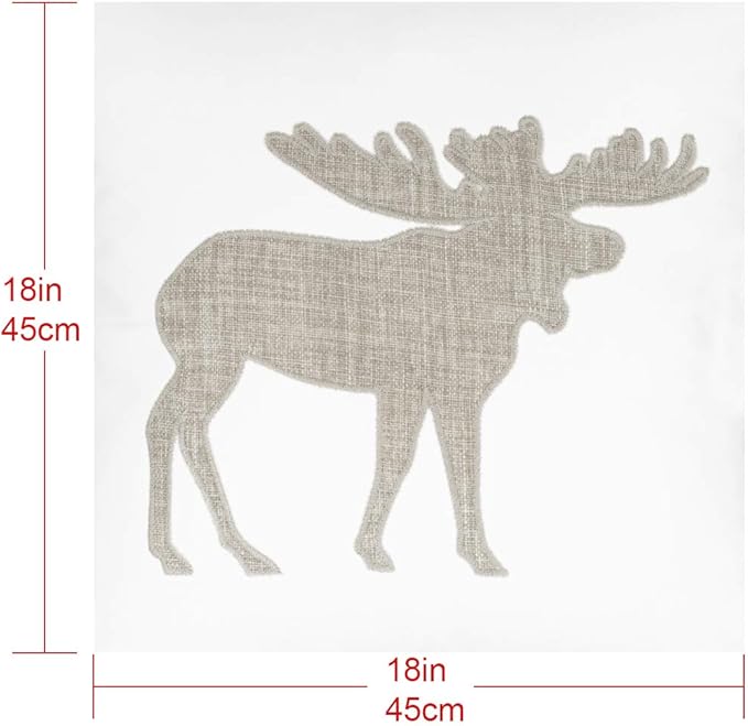 Animal Cotton Throw Pillow Covers Moose Pattren Embroidered 18x18 Inches for Couch Cushions Covers (White)