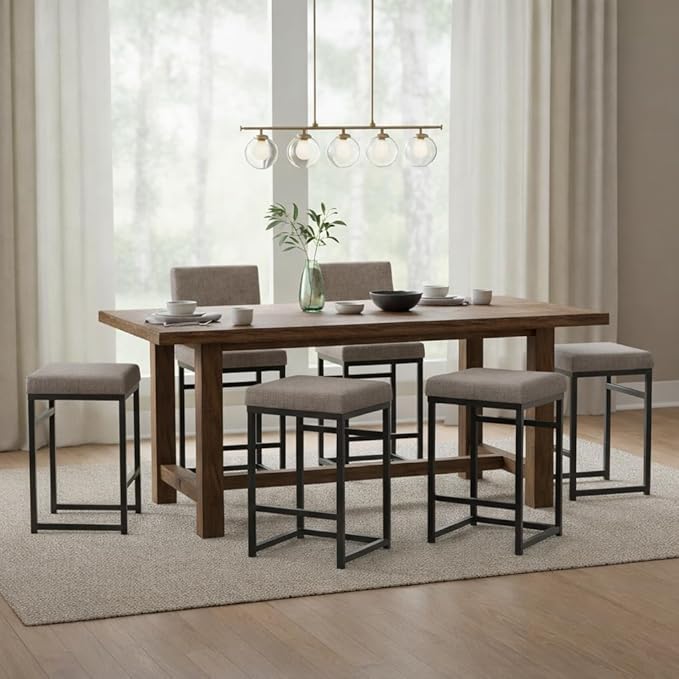 Homepop Home Decor | Modern 24-Inch Counter Stool | Backless Metal Frame Bar Stools Counter Height | Decorative Home Furniture, Brown, K7651.24-F1552