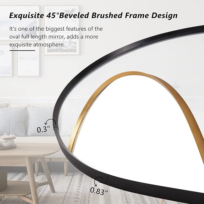 Oval Full Length Mirror, 65"×22" Wall-Mounted Floor Mirror with Metal Frame, Ultra-Clear Explosion-Proof Dressing Mirror, Simple and Classic Deco for Cloakroom/Bedroom/Living Room, Gold