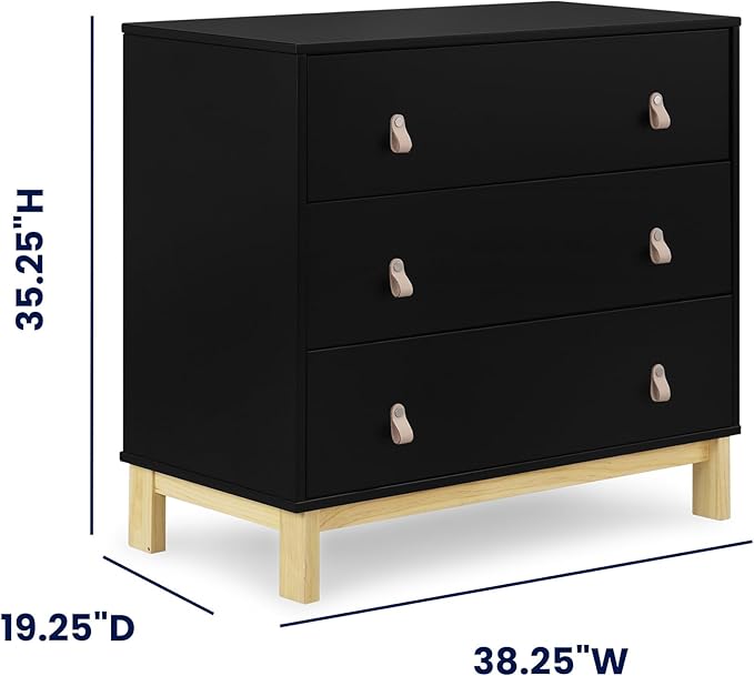 babyGap Legacy 3 Drawer Dresser with Leather Pulls and Interlocking Drawers by Delta Children, Ebony/Natural