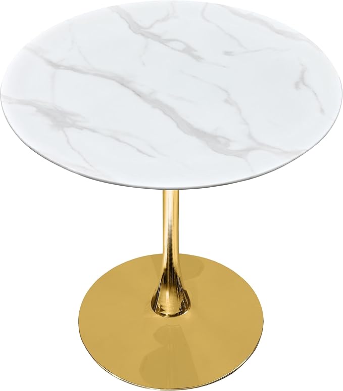 Meridian Furniture 926-T Holly Collection Modern | Contemporary Counter Height Table,10MM Thick Glass with Marble Veneer, 36" Round Faux Marble, Rich Gold Base, 36" W x 36" D x 36" H, Gold