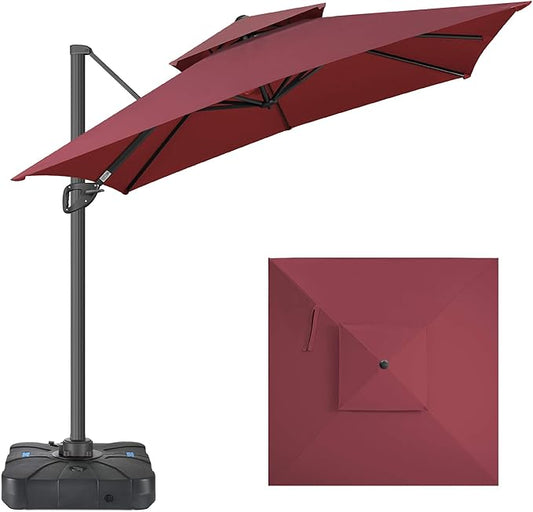 FLAME&SHADE 8.2 X 8.2 FT Cantilever Patio Umbrella - Large Offset Umbrella Outdoor Patio with 360-Degree Rotation and 3-Year Fade Resistance Fabric for Deck Pool Backyard Garden, Burgundy