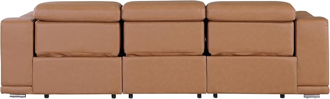 BlackJack Furniture Venice Top Grain Italian Leather Power Recline 3 Piece Sofa - 107" Theater Seating Modern Couch for Living Room Apartment Lounge Home with Adjustable Headrests & USB Port, Cognac