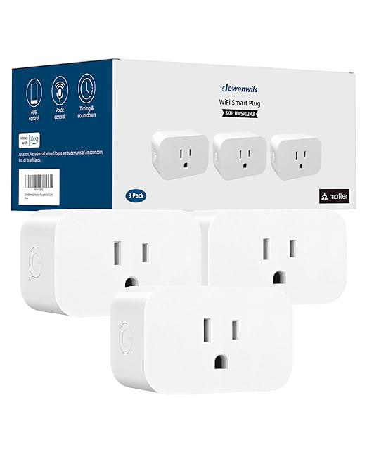 DEWENWILS Matter Smart Plug, Work with Apple Home, Alexa, Google, SmartThings, Smart Outlet with Schedule and Timer, FFS Easy Setup, 100% Privacy 15A/1800W, APP Voice Control, 2.4G Wi-Fi Only, 3 Pack