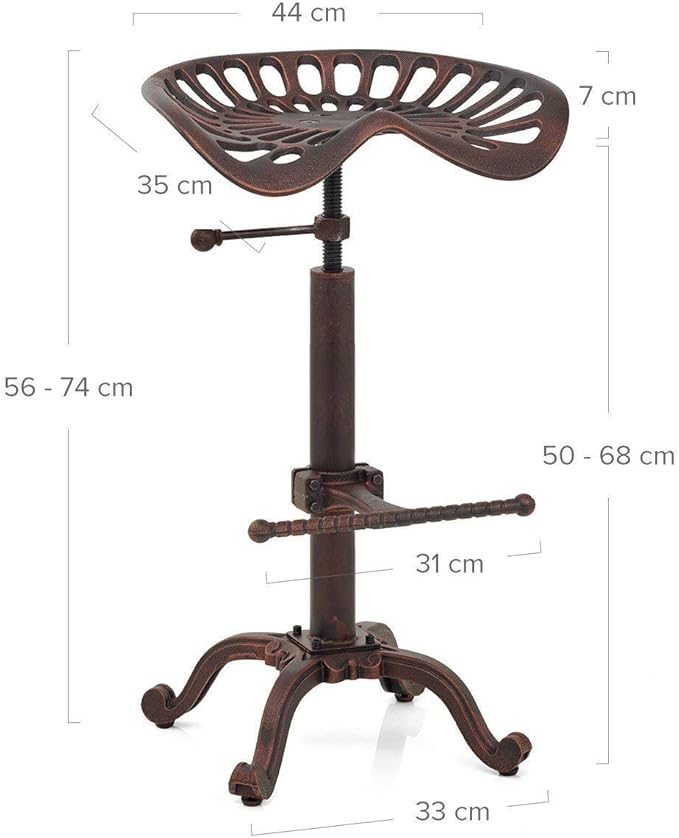 LOKKHAN Rustic Industrial Bar Stool - Cast Iron Tractor Stool Adjustable Height Swivel Breakfast Bar Stool (Copper)