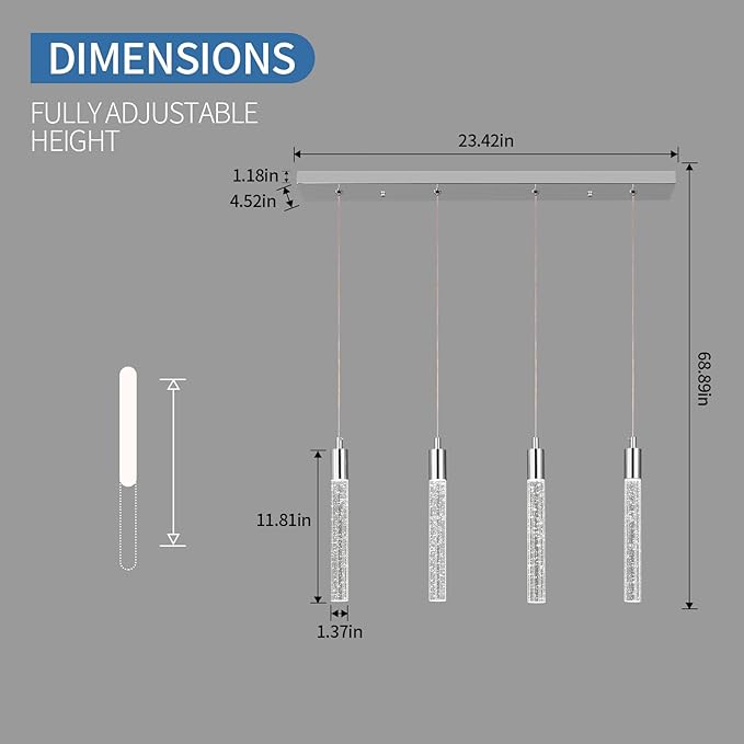 Kitchen Island Lighting Modern Light Fixture Chrome Pendant Light Dimmable LED Chrome Finish Mini Crystal Pendant Lights for Dining Room Living Room（4-Light）