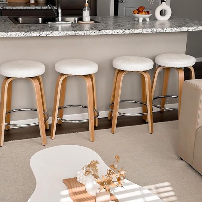 Swivel Bar Stools Set of 2 for Island Kitchen, Modern 26" Backless Counter Height Bar Stools, 360 Swivel Saddle Seat, White