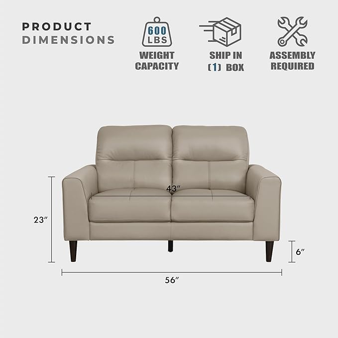 Lexicon Leather Match Loveseat Sofa, Modern Couch Sofa, Oversized Loveseat, Solid Wood Legs, Top Grain Leather 2 Seater Couch for Living Room, Bedroom, Office, Apartment, Waiting Room, Latte